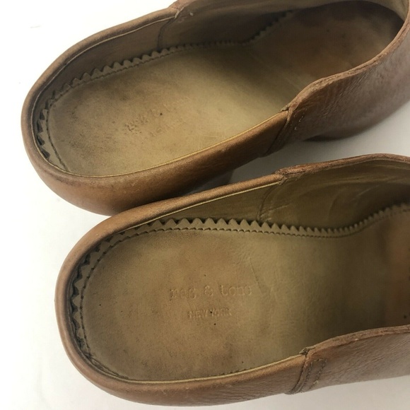 Rag & Bone Enid Mules Brown Leather Stacked Heel - Picture 7 of 8